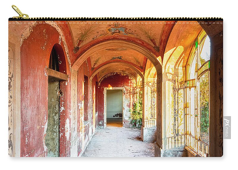 Urban Zip Pouch featuring the photograph Abandoned Hallway during Sunset by Roman Robroek