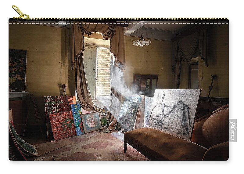Urban Zip Pouch featuring the photograph Abandoned Paintings in Home by Roman Robroek
