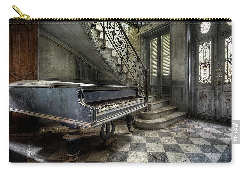 Urban Zip Pouch featuring the photograph Abandoned Piano in the Hall by Roman Robroek