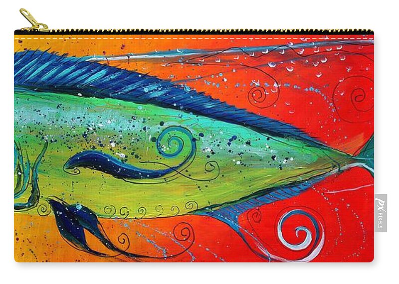 Fish Zip Pouch featuring the painting Abstract Mahi Mahi by J Vincent Scarpace