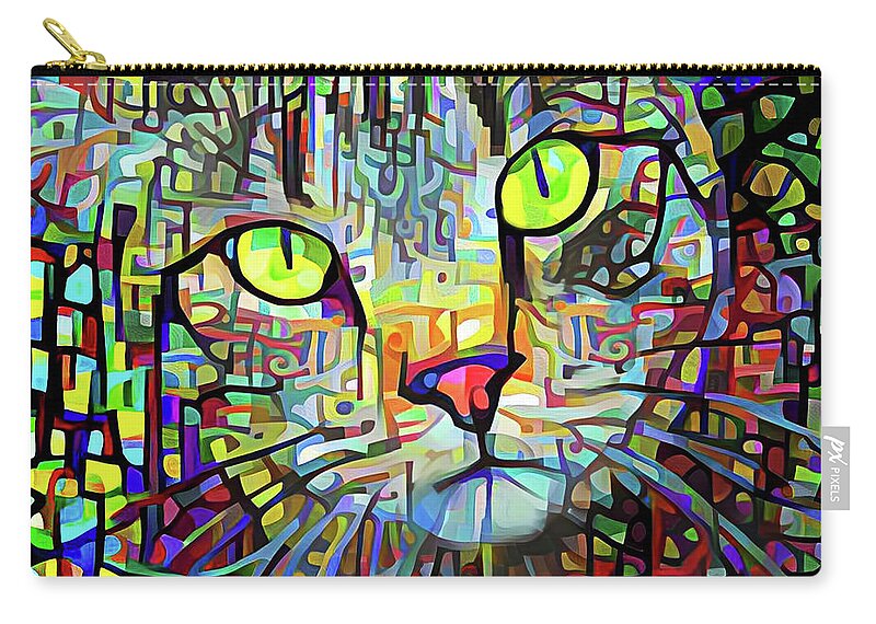 Tabby Cat Zip Pouch featuring the digital art Abstract Modern Art Tabby Cat by Peggy Collins