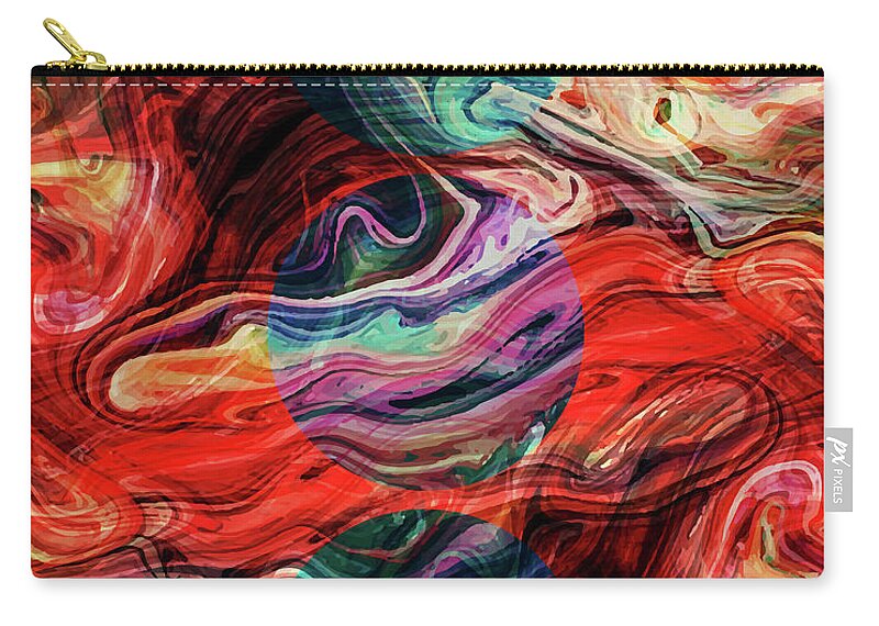 Abstract Carry-all Pouch featuring the mixed media Abstract Painting - Fluid Painting 01 - Red, Blue, Orange, Green - Modern Abstract Painting - Flow by Studio Grafiikka