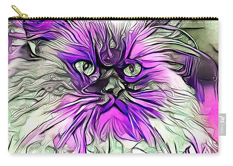 Purple Zip Pouch featuring the digital art Abstract Purple Himmy Cat by Don Northup