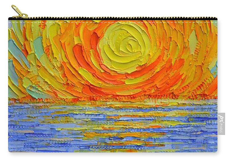 Sun Zip Pouch featuring the painting ABSTRACT SEA SUNRISE REFLECTIONS modern impressionist impasto knife oil painting Ana Maria Edulescu by Ana Maria Edulescu