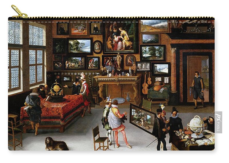 Stalbent Adriaen Van Zip Pouch featuring the painting Adriaen van Stalbent / 'The Arts and Sciences', ca. 1650, Flemish School, Oil on panel. by Adriaan van Stalbemt -1580-1662-