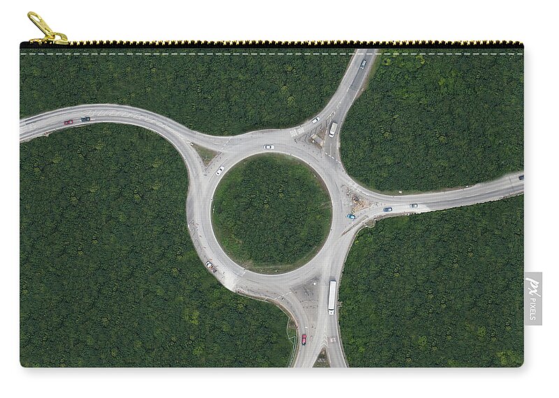 Curve Zip Pouch featuring the photograph Aerial View Of Rural Roundabout by Floresco Productions