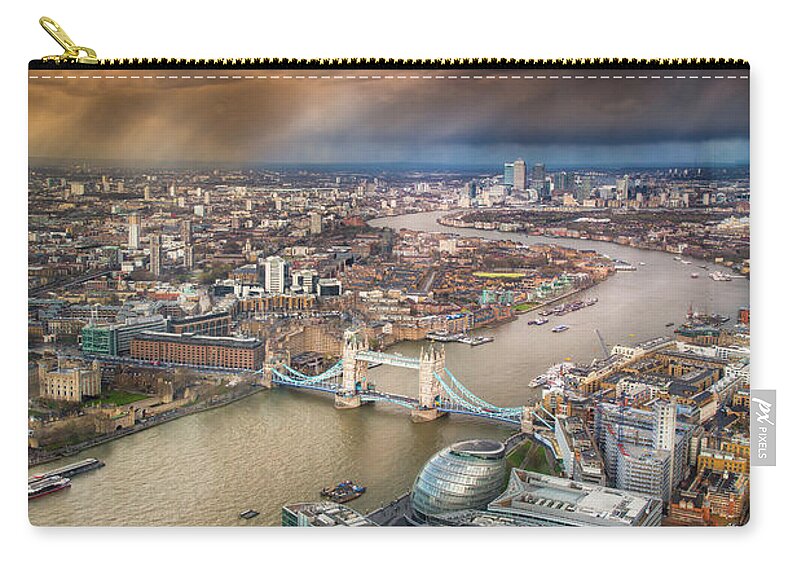 England Zip Pouch featuring the photograph Aerial View Of Thames River And London by Les Kancir