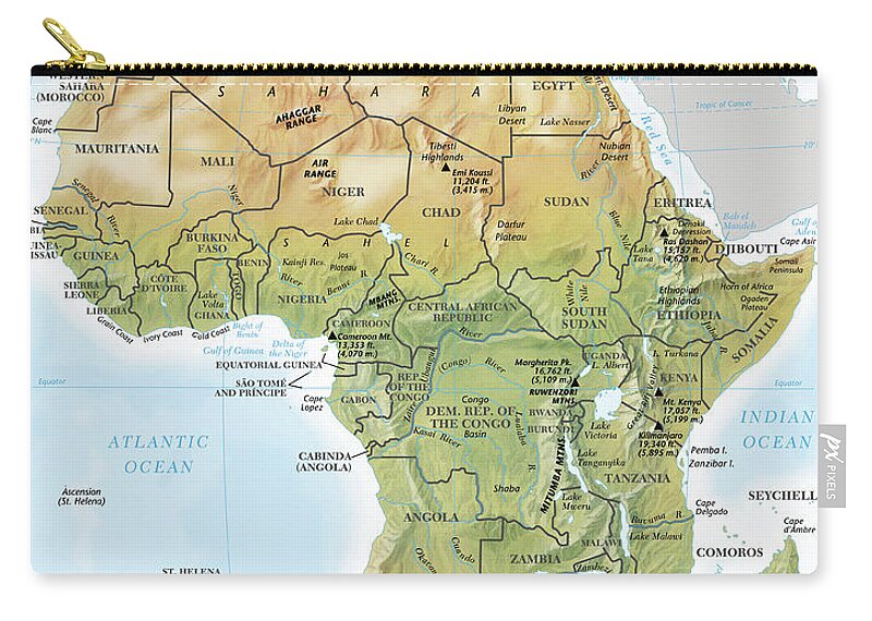 Topography Zip Pouch featuring the digital art Africa Continent Map With Relief by Globe Turner, Llc