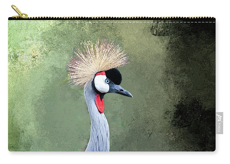 Crested Crane Zip Pouch featuring the photograph African Crowned Crane - Paintography by Anthony Jones