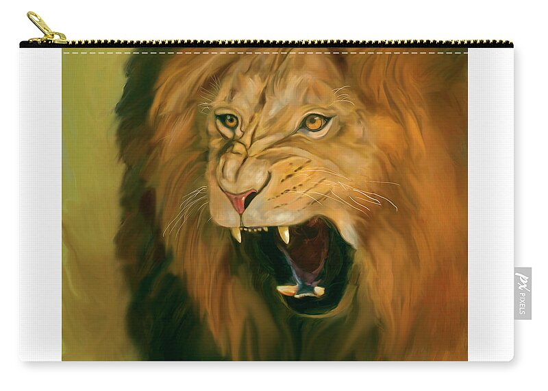 African Lion Carry-all Pouch featuring the digital art African Lion Ferocity by Mark Miller