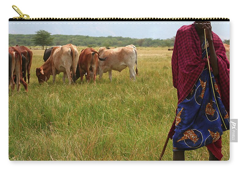 Working Zip Pouch featuring the photograph African Masai Cow Herder by Micheldenijs