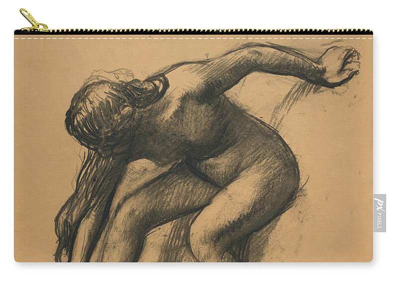 19th Century Art Zip Pouch featuring the drawing After the Bath, circa 1900 by Edgar Degas