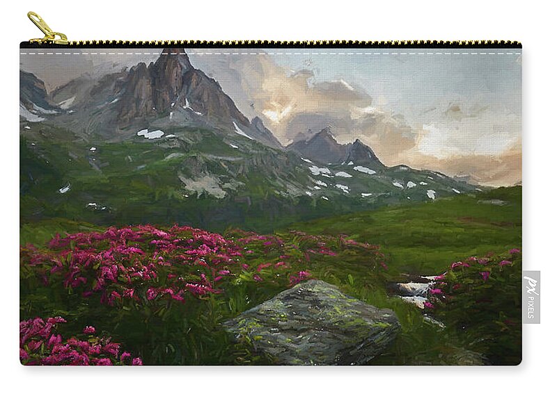 River Zip Pouch featuring the digital art Afternoon Light in the Alps III by Jon Glaser