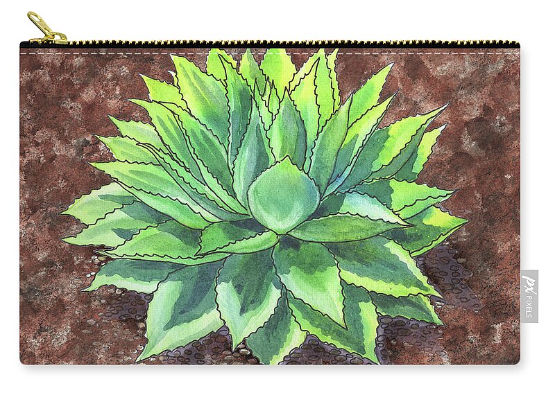 Succulent Carry-all Pouch featuring the painting Agave Ovatifolia Succulent Plant Garden Watercolor by Irina Sztukowski