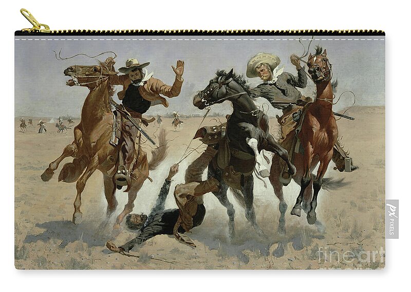 Wild West Zip Pouch featuring the painting Aiding a Comrade, Past All Surgery by Frederic Remington