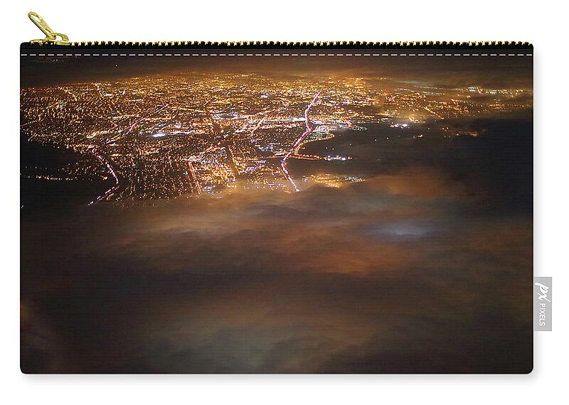 Tranquility Zip Pouch featuring the photograph Air Travel - City Lights Below by Florian Kainz