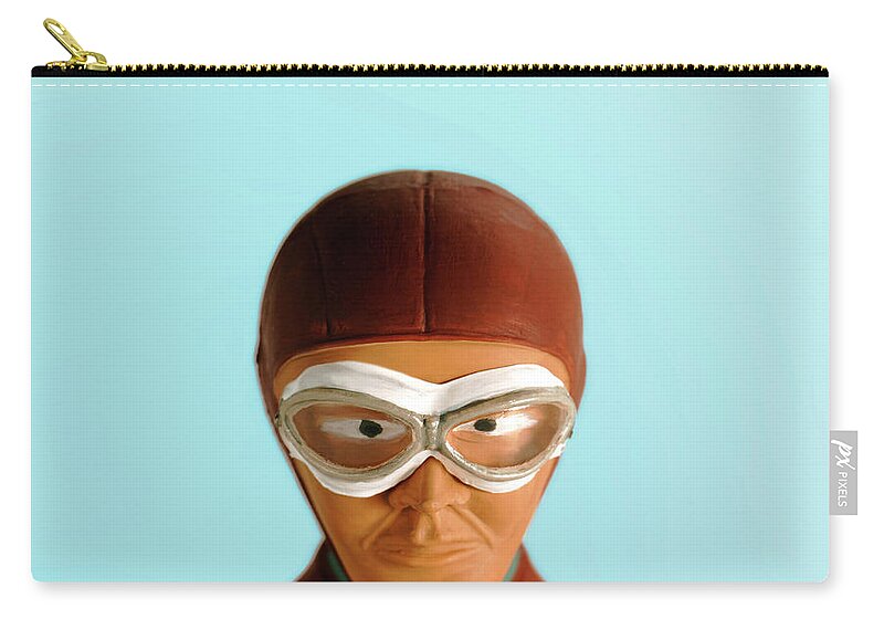 Accessories Zip Pouch featuring the drawing Airplane Pilot Wearing Goggles and Leather Helmet by CSA Images