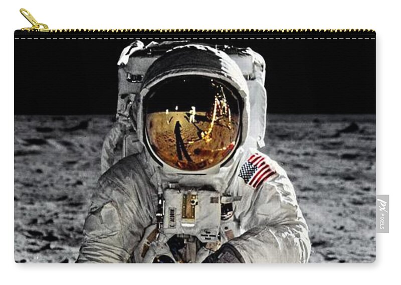 Aldrin Zip Pouch featuring the photograph Aldrin on the Moon by Weston Westmoreland