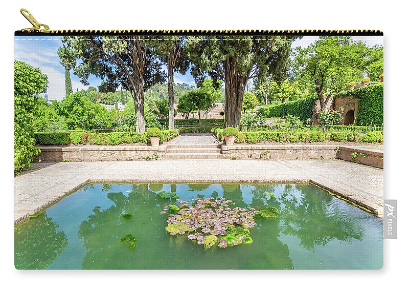 Alhambra Zip Pouch featuring the photograph Alhambra Pool by Douglas Wielfaert
