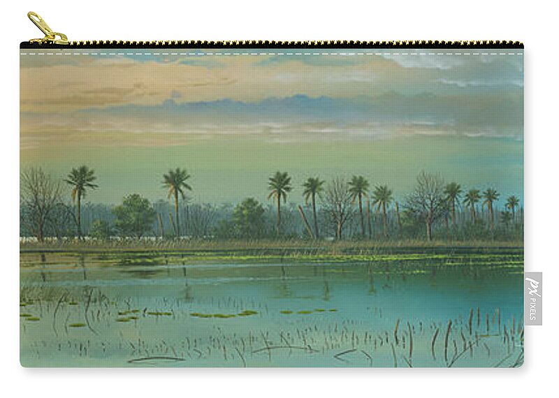 Florida Marsh Scene Zip Pouch featuring the painting Alligator Alley by Mike Brown