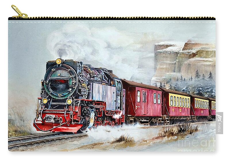 Train Zip Pouch featuring the painting All Aboard by Jeanette Ferguson