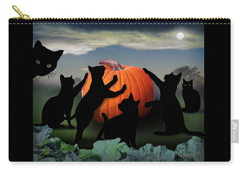 2d Zip Pouch featuring the digital art All Hallows Eve Black Cats by Brian Wallace