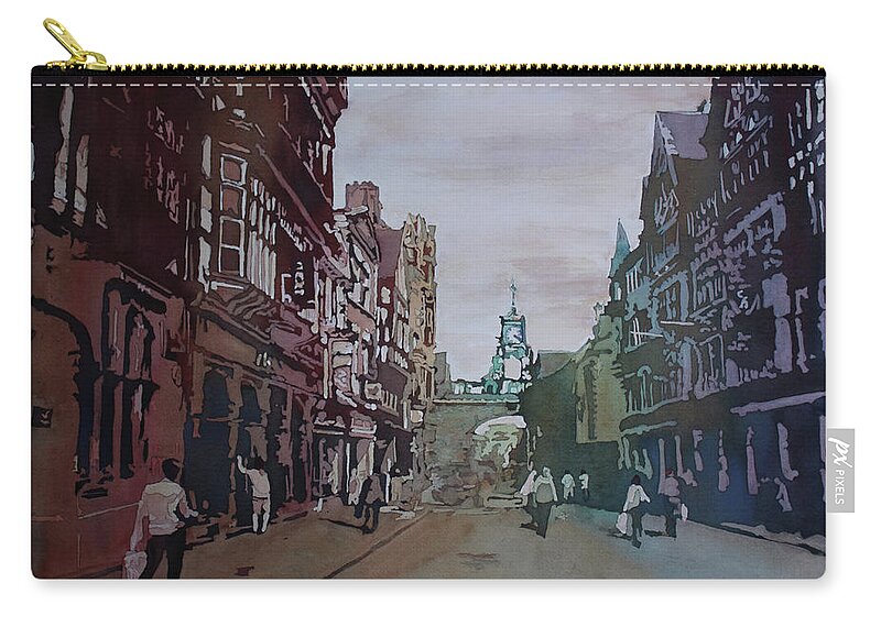 Chester Zip Pouch featuring the painting All Rows Lead to the Eastgate Clock by Jenny Armitage