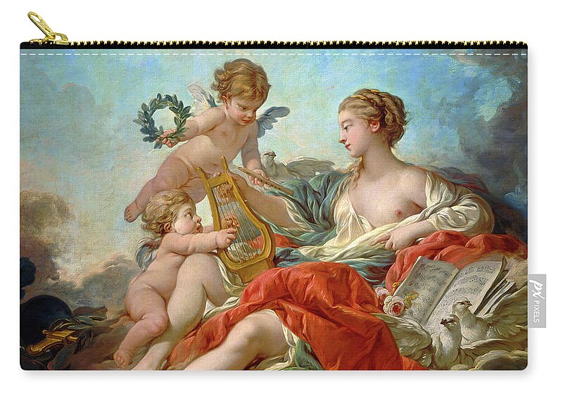 Allegory Of Music Carry-all Pouch featuring the painting Allegory of Music by Francois Boucher by Rolando Burbon