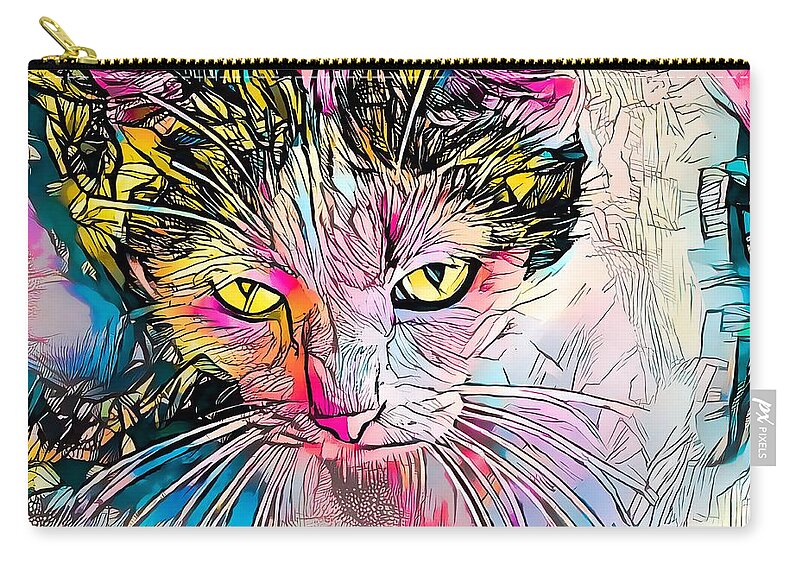 Coloring Book Zip Pouch featuring the digital art Amazing Coloring Book Cat Gold Eyes by Don Northup