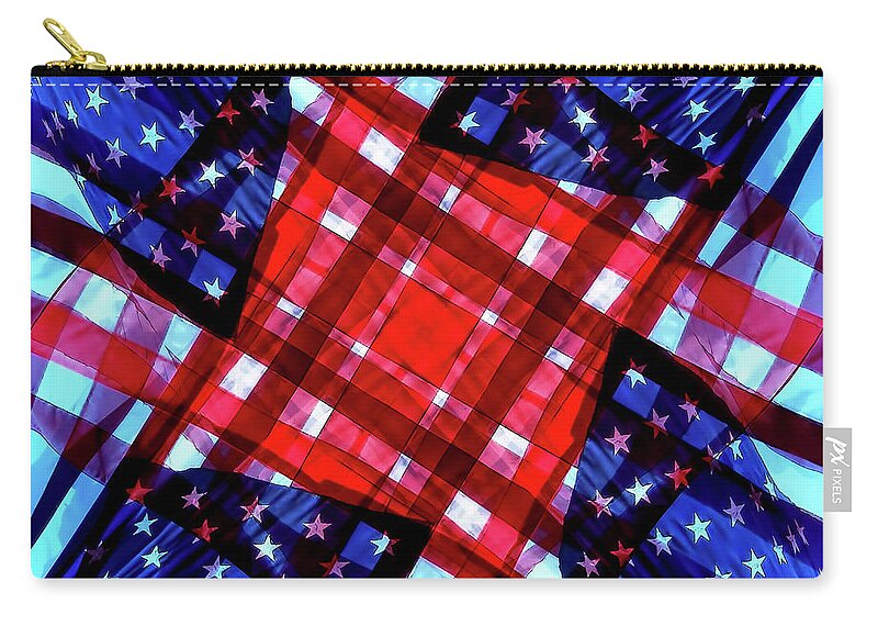 Kaleidoscope Zip Pouch featuring the digital art American Flag Kaleidoscope by D Hackett