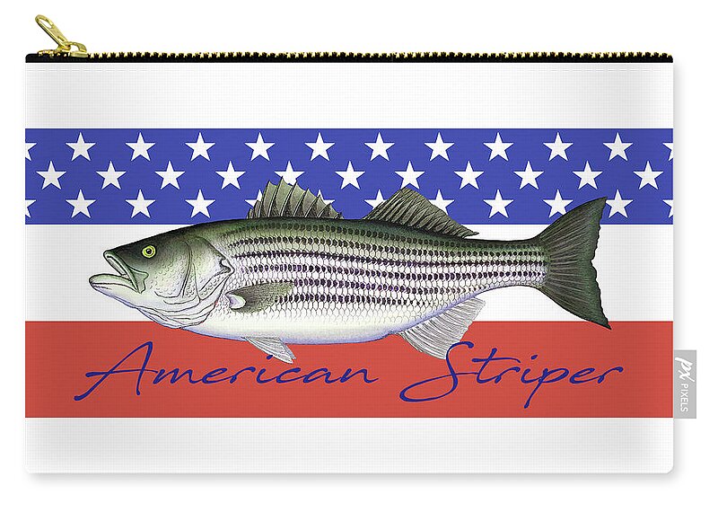 Charles Harden Zip Pouch featuring the photograph American Striper Striped Bass Flag by Charles Harden