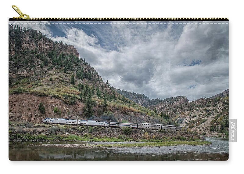 Railroad Zip Pouch featuring the photograph Amtrak Train 6, California Zephyr heads along the Colorado River by Jim Pearson