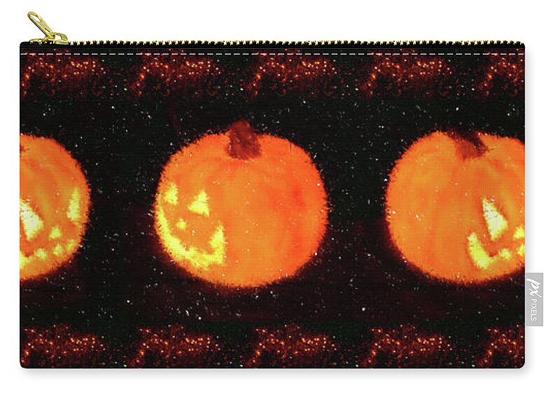 Pumpkin Zip Pouch featuring the digital art Angry Pumpkins Banner by Richard De Wolfe