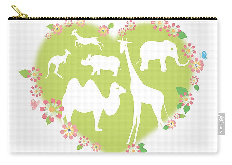 Hippopotamus Zip Pouch featuring the digital art Animals In Heart Shape by Moonbase/amanaimagesrf