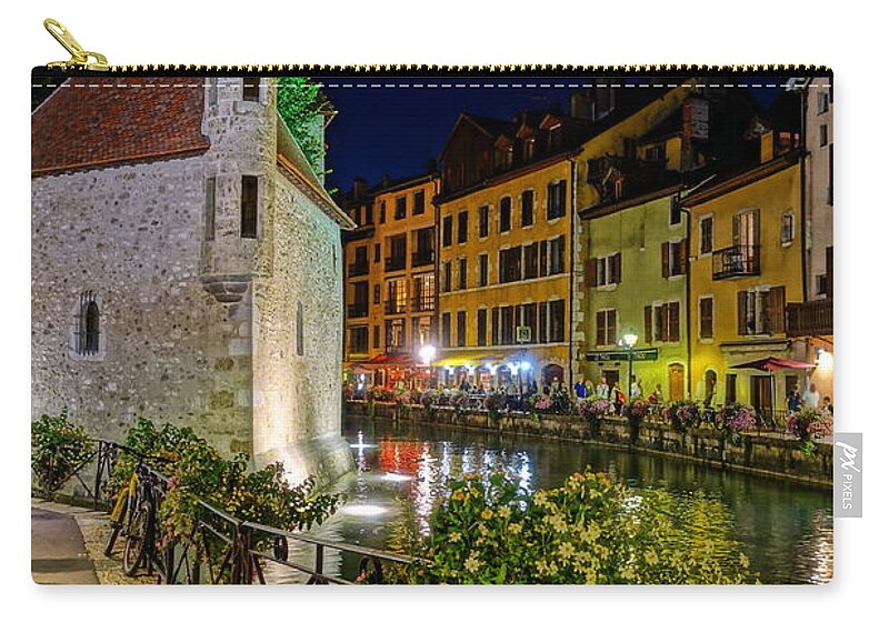 Canal Zip Pouch featuring the photograph Annecy Canal at Night by Patricia Caron