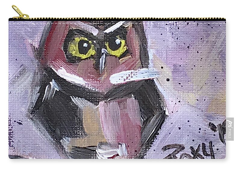Owl Carry-all Pouch featuring the painting Annoyed Little Owl by Roxy Rich