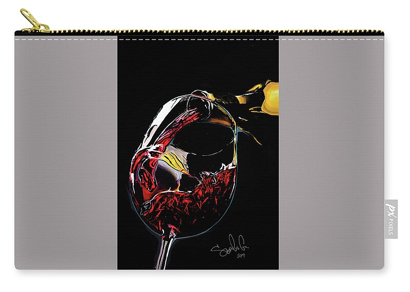Wine Bottle Drink Relax Nighttime Night Red Wine Bar Bartender Drink Pour Colorful Colors Contrast Zip Pouch featuring the painting Another Pour by Sergio Gutierrez