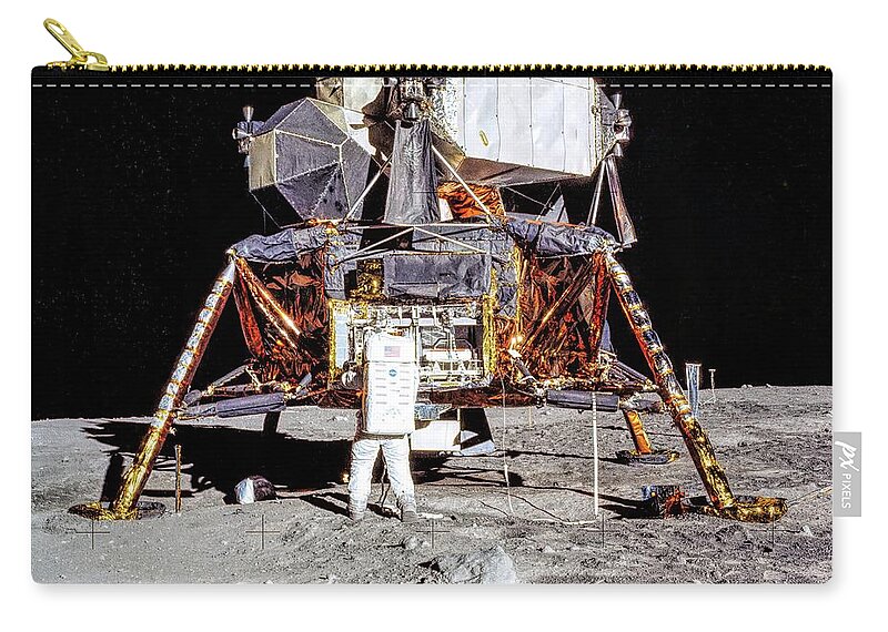 Apollo Zip Pouch featuring the photograph Apollo 11 - Aldrin and the Lunar Module by Eric Glaser
