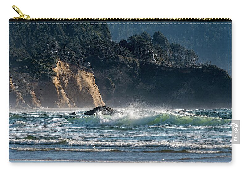 Afternoon Zip Pouch featuring the photograph Arcadia Beach and Waves by Robert Potts