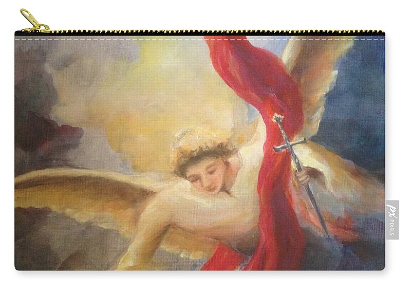 Angel Zip Pouch featuring the painting Archangel Michael by Lizzy Forrester
