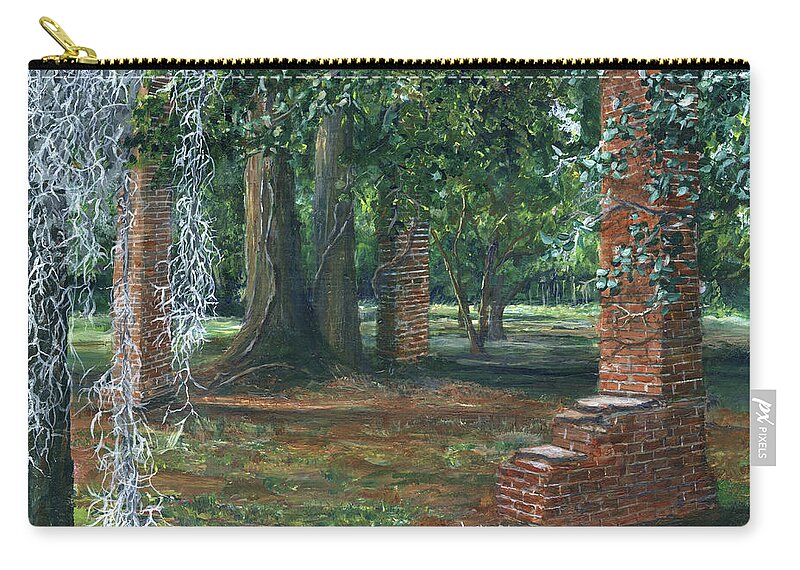 Ardoyne Plantation Zip Pouch featuring the painting Ardoyne Ruins near the Mansion, Houma, Louisiana by Lenora De Lude