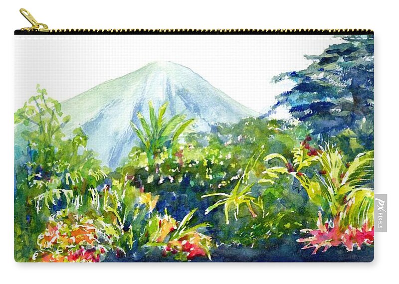 Costa Rica Zip Pouch featuring the painting Arenal Volcano Costa Rica by Carlin Blahnik CarlinArtWatercolor