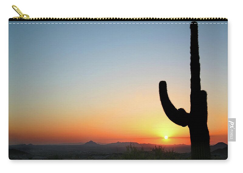 Saguaro Cactus Zip Pouch featuring the photograph Arizona Cactus At Sunset by Vlynder