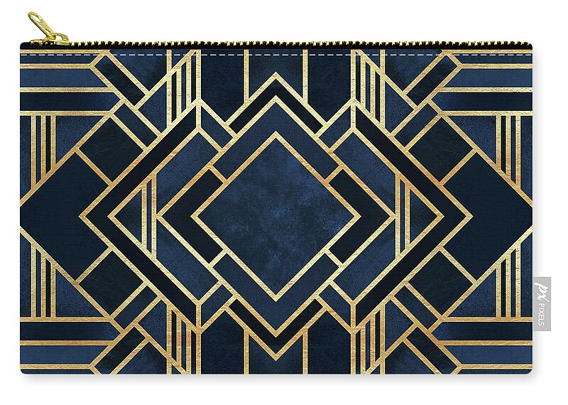 Graphic Zip Pouch featuring the digital art Art Deco Blue by Elisabeth Fredriksson