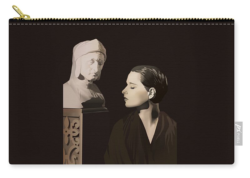 Louise Brooks Official Zip Pouch featuring the digital art Louise Brooks with bust of Dante Alighieri by Louise Brooks