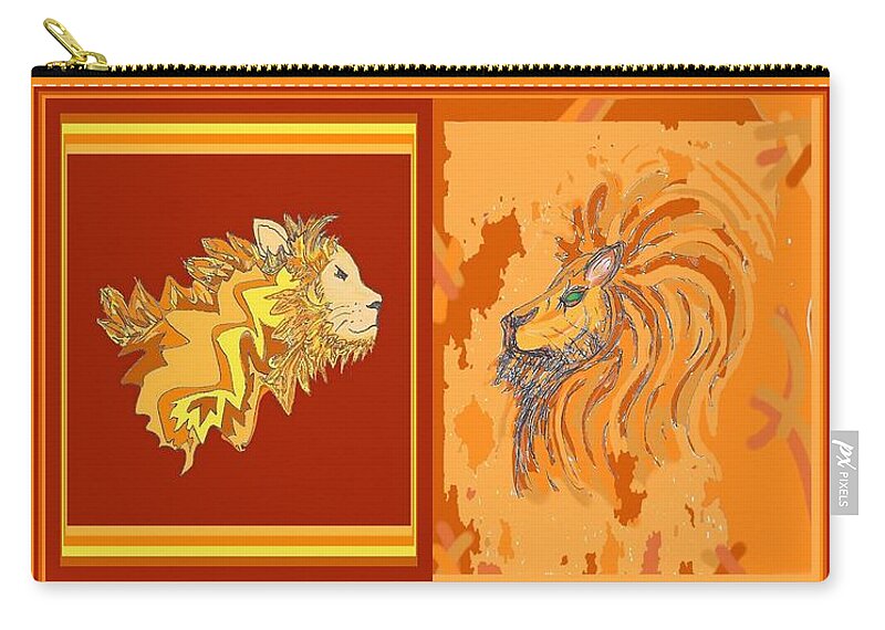 Lion Zip Pouch featuring the drawing Lion Pair hot by Julia Woodman