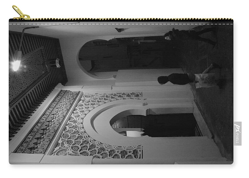 Night Shot Zip Pouch featuring the photograph The path to the temple - black and white by Yavor Mihaylov