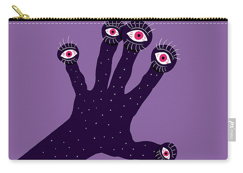 Illustration Zip Pouch featuring the digital art Creepy Hand With Watching Eyes Weird by Boriana Giormova