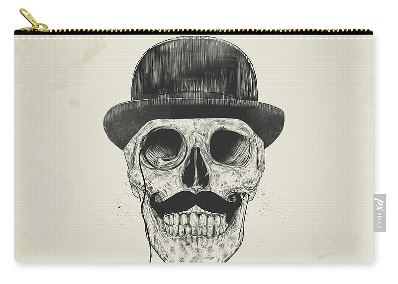 Skull Zip Pouch featuring the drawing Gentlemen never die by Balazs Solti