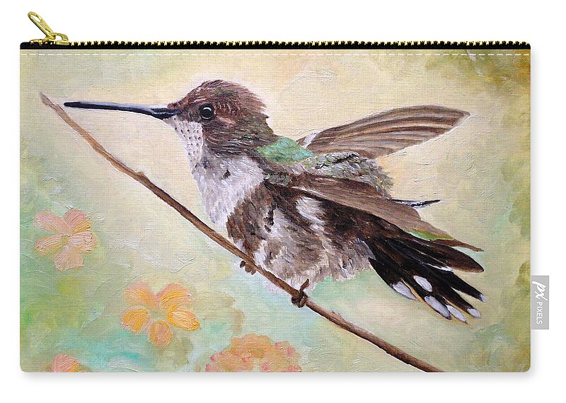 Hummingbird Zip Pouch featuring the painting Adjusting The Flaps by Angeles M Pomata